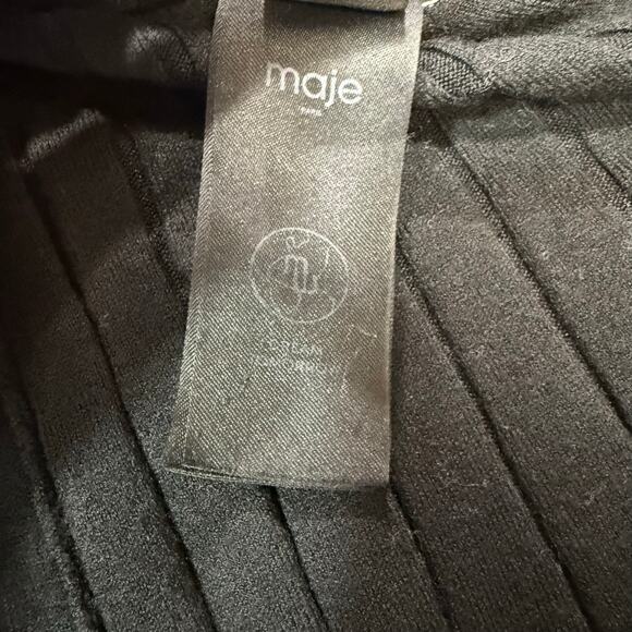 Maje Raffie Ribbed Flared Dress black bell sleeve size 36 - Picture 3 of 8